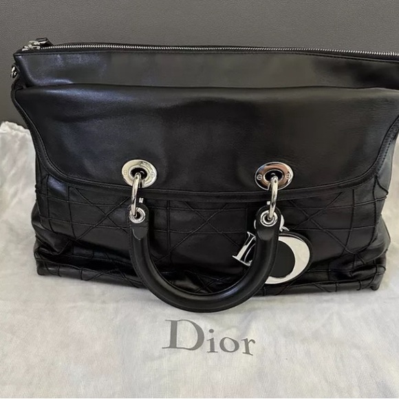 Authentic Christian Dior Granville Cannage LargHandbag Black Lambskin 2-Way Tote - Picture 4 of 14